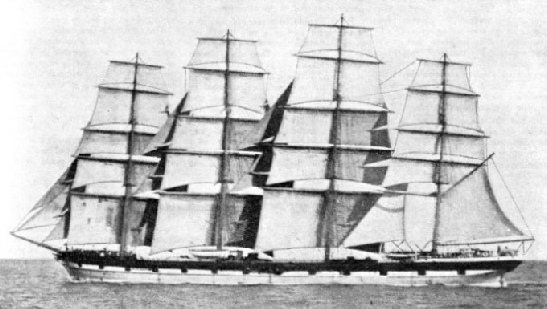 A LARGE FOUR-MASTED SHIP UNDER ALL SAIL