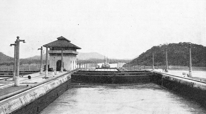 LOOKING SOUTH from the upper lock at Miraflores on the Panama Canal