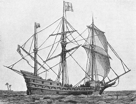 THE FIRST ENGLISH SHIP to sail round the world, Sir Francis Drake’s Golden Hind