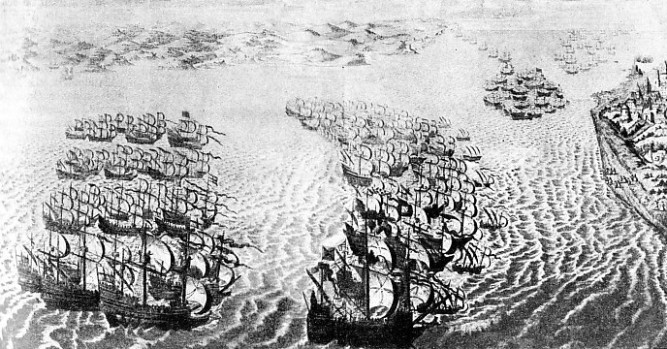 The Spanish Armada appraoching the French coast near Dunkirk