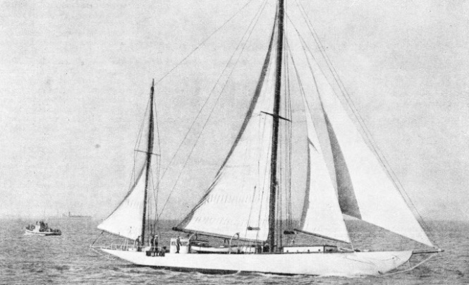 DESIGNED AS A RACING YACHT iin 1899, the Athene is an auxiliary yawl equipped as a floating film laboratory for Tay Garnett