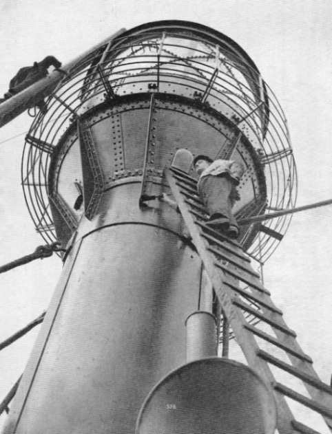 Painters at work on the lantern of the Outer Gabbard Lightship