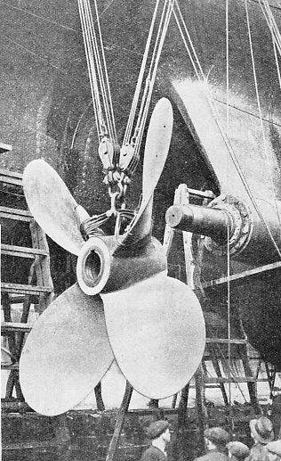 A propeller being fitted to one of the tail-shafts of the Canadian Pacific liner Empress of Australia