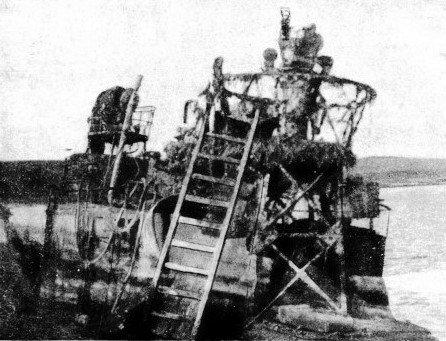 The upper works of a German destroyer as she appeared after her long immersion in the waters of Scapa Flow