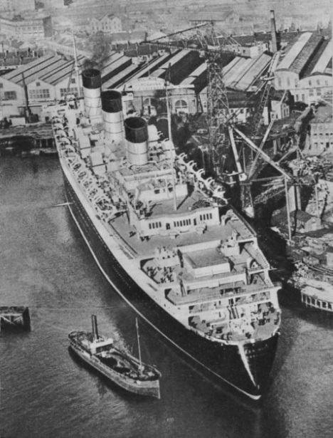 The "Queen Mary" in the fitting-out basin at Clydebank