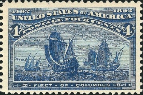 THE CARAVELS OF COLUMBUS are shown in this United States stamp