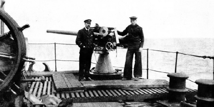 A MERCHANT SHIP, the Collegian, armed for defence against submarine attack during the war of 1914-18