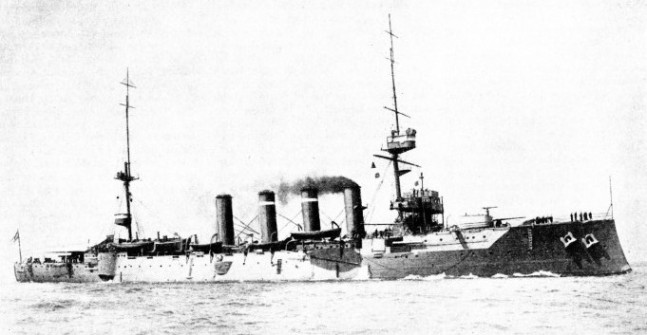 ONE OF SIX ARMOURED CRUISERS laid down in 1902 was the Carnarvon, of 10,850 tons displacement
