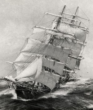 The clipper Thermopylae making her way through a heavy sea