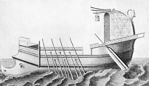 This illustration shows a rowed galley, a favourite type of vessel among Mediterranean peoples