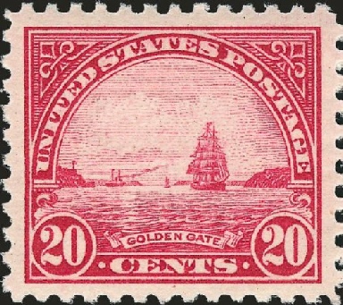 A CLIPPER SHIP entering the Golden Gateisco is shown on this United States stamp